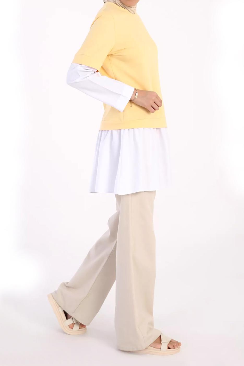 Tesettür giyim SARI İKİ RENK TUNİK 66005 