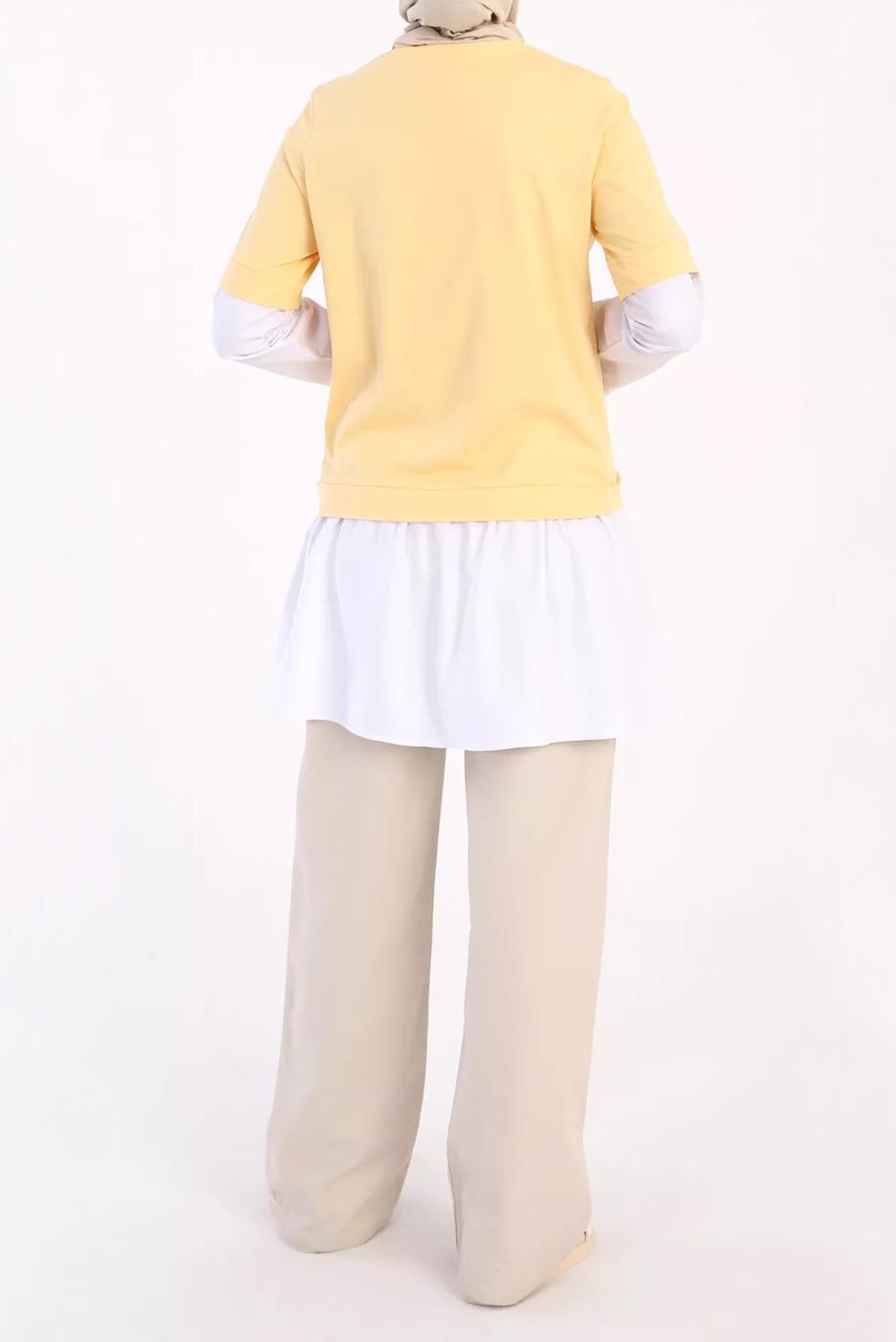 Tesettür giyim SARI İKİ RENK TUNİK 66005 