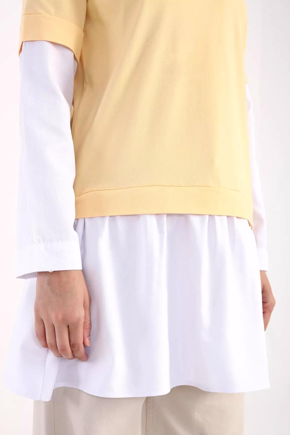 Tesettür giyim SARI İKİ RENK TUNİK 66005 