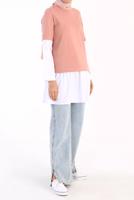 Tesettür giyim PUDRA İKİ RENK TUNİK 66005 