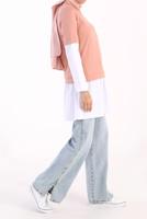 Tesettür giyim PUDRA İKİ RENK TUNİK 66005 