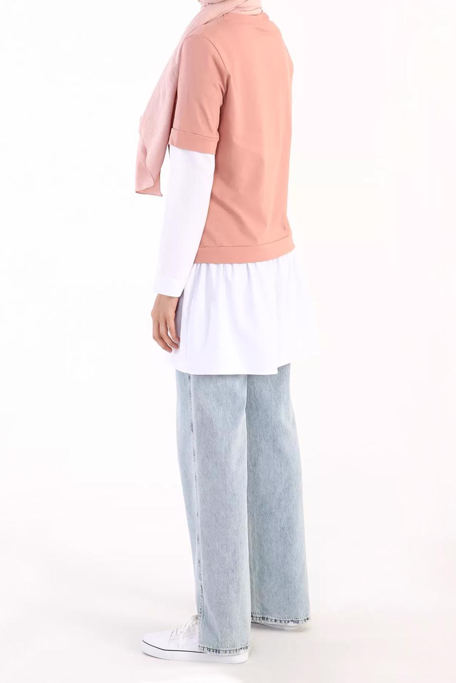 Tesettür giyim PUDRA İKİ RENK TUNİK 66005 