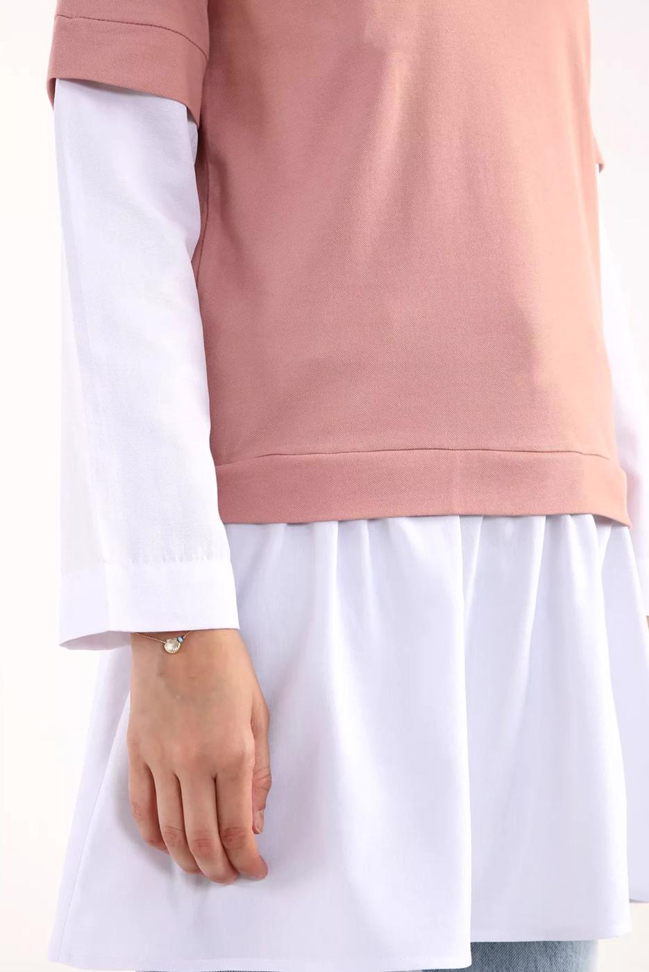 Tesettür giyim PUDRA İKİ RENK TUNİK 66005 