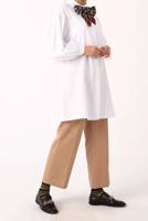 Tesettür giyim BEYAZ GİZLİ DÜĞMELİ BALON KOL TUNİK 66015 