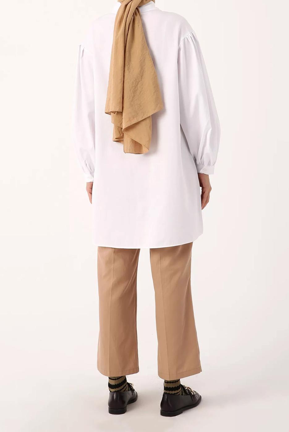 Tesettür giyim BEYAZ GİZLİ DÜĞMELİ BALON KOL TUNİK 66015 