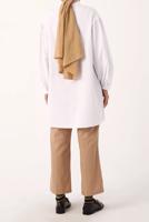 Tesettür giyim BEYAZ GİZLİ DÜĞMELİ BALON KOL TUNİK 66015 