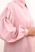 Tesettür giyim PEMBE GİZLİ DÜĞMELİ BALON KOL TUNİK 66015 