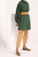 Tesettür giyim YEŞİL GİZLİ DÜĞMELİ BALON KOL TUNİK 66015 