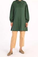 Tesettür giyim YEŞİL GİZLİ DÜĞMELİ BALON KOL TUNİK 66015 