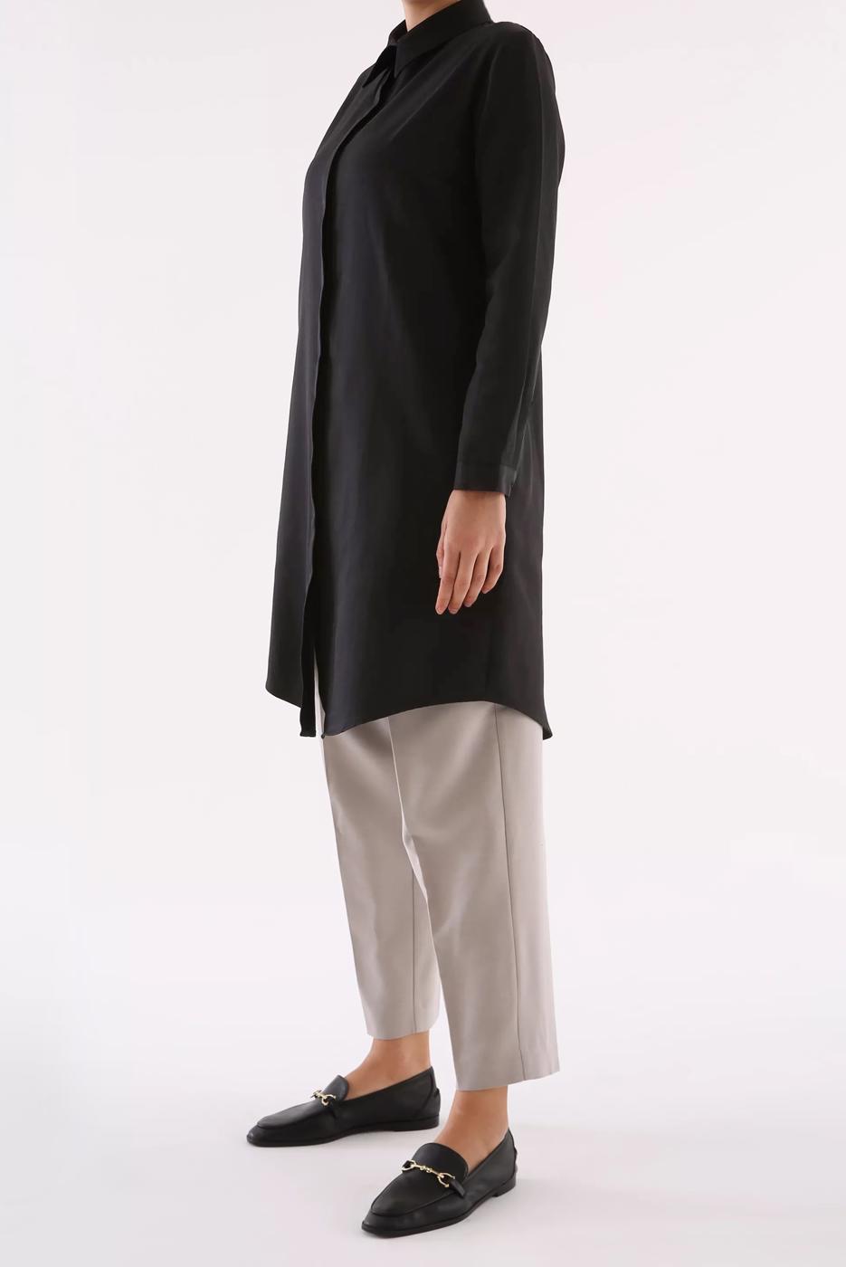 Tesettür giyim SİYAH GİZLİ DÜĞMELİ BASIC TUNİK 70015 