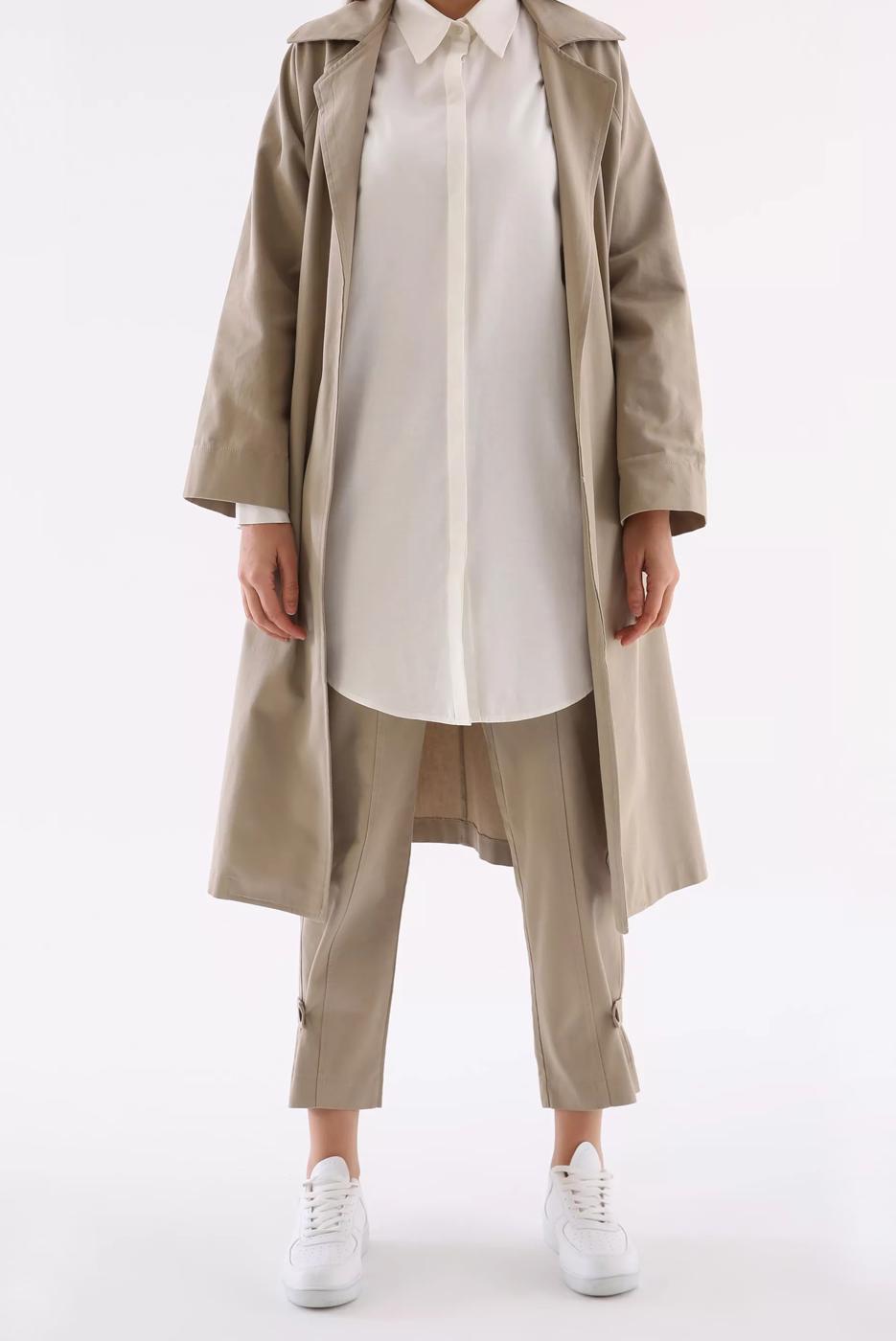 Tesettür giyim KREM GİZLİ DÜĞMELİ BASIC TUNİK 70015 