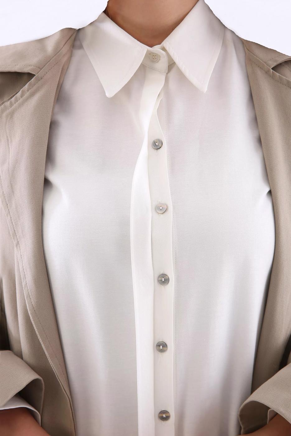 Tesettür giyim KREM GİZLİ DÜĞMELİ BASIC TUNİK 70015 