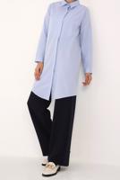 Tesettür giyim MAVİ GİZLİ DÜĞMELİ BASIC TUNİK 70015 