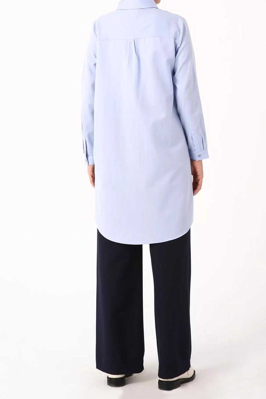 Tesettür giyim MAVİ GİZLİ DÜĞMELİ BASIC TUNİK 70015 