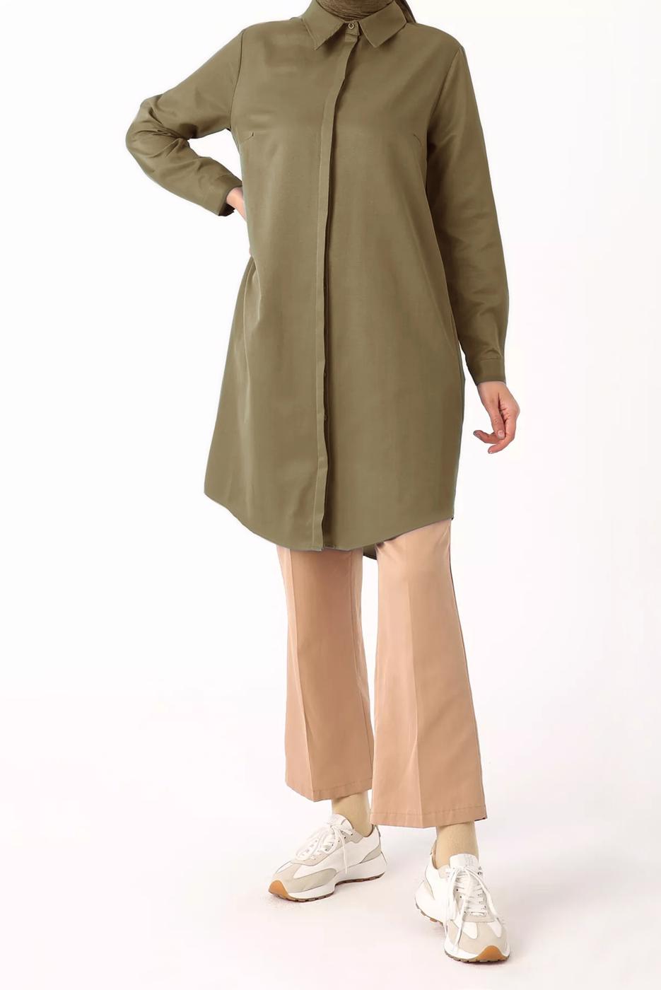 Tesettür giyim KAHVE GİZLİ DÜĞMELİ BASIC TUNİK 70015 