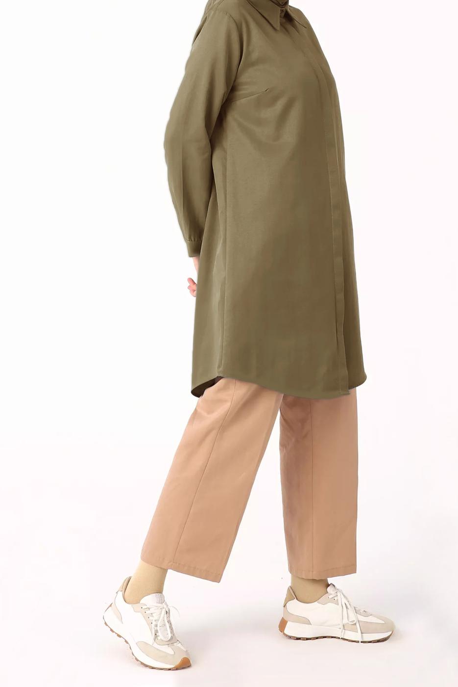 Tesettür giyim KAHVE GİZLİ DÜĞMELİ BASIC TUNİK 70015 