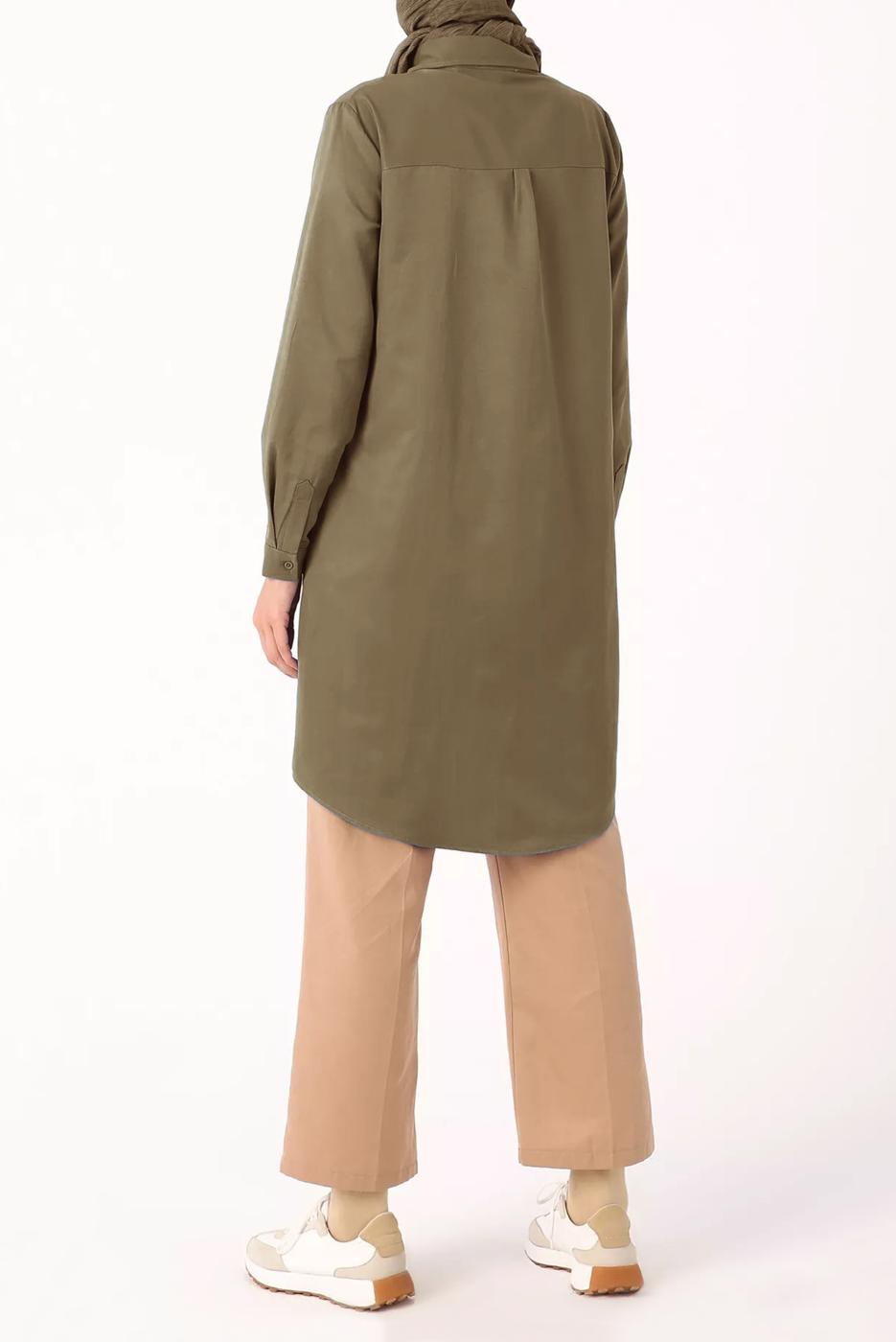 Tesettür giyim KAHVE GİZLİ DÜĞMELİ BASIC TUNİK 70015 