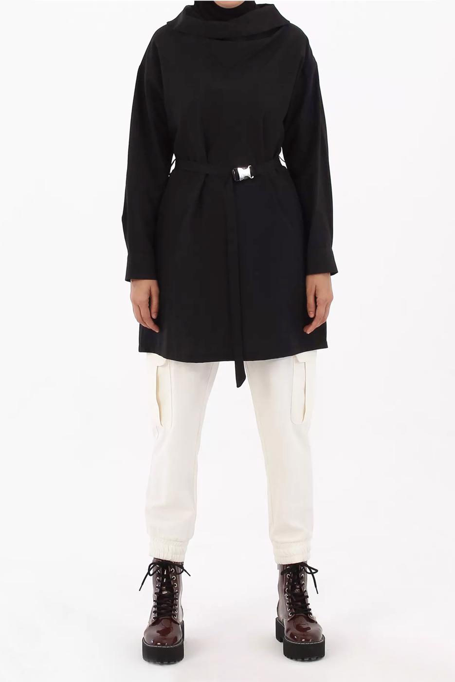 Tesettür giyim SİYAH KUŞAKLI TUNİK 70105 