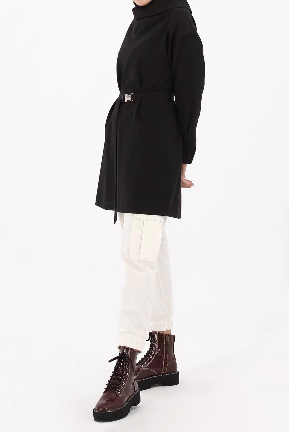 Tesettür giyim SİYAH KUŞAKLI TUNİK 70105 