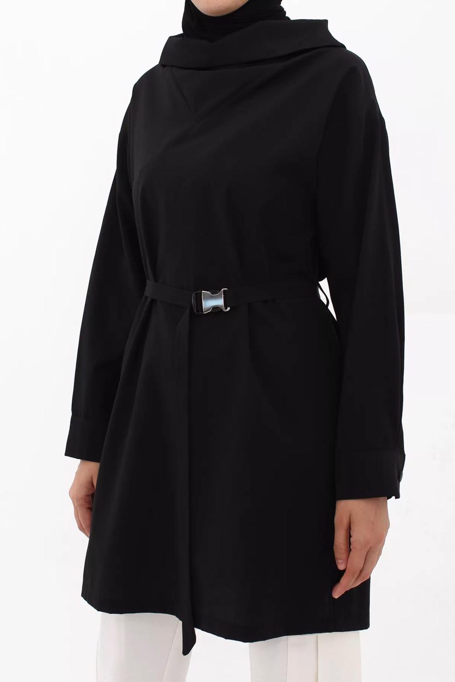 Tesettür giyim SİYAH KUŞAKLI TUNİK 70105 