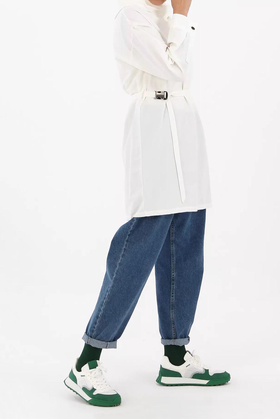 Tesettür giyim EKRU KUŞAKLI TUNİK 70105 