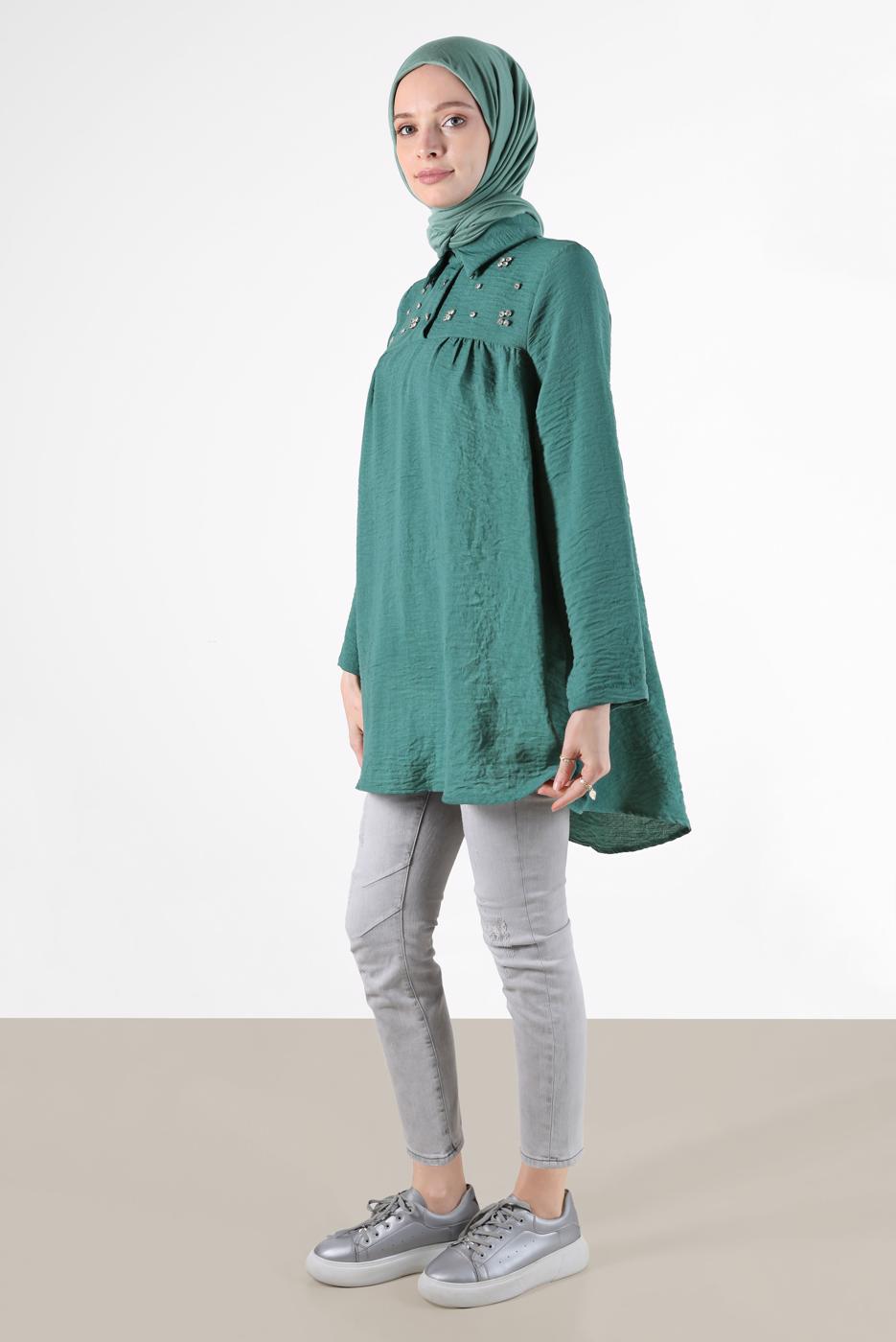 Hijab clothing GREEN GEM DETAIL TUNIC 7381 