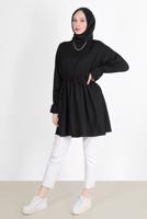 Tesettür giyim SİYAH BELİ VE MANŞETLERİ LASTİKLİ TUNİK 7550