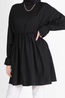 Tesettür giyim SİYAH BELİ VE MANŞETLERİ LASTİKLİ TUNİK 7550