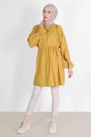 Tesettür giyim TURUNCU BELİ VE MANŞETLERİ LASTİKLİ TUNİK 7550 