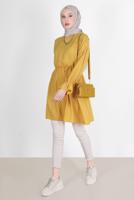 Tesettür giyim TURUNCU BELİ VE MANŞETLERİ LASTİKLİ TUNİK 7550 