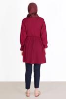 Tesettür giyim BORDO BELİ VE MANŞETLERİ LASTİKLİ TUNİK 7550 