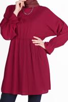 Tesettür giyim BORDO BELİ VE MANŞETLERİ LASTİKLİ TUNİK 7550 