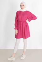 Tesettür giyim PEMBE BELİ VE MANŞETLERİ LASTİKLİ TUNİK 7550 
