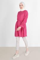 Tesettür giyim PEMBE BELİ VE MANŞETLERİ LASTİKLİ TUNİK 7550 