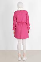 Tesettür giyim PEMBE BELİ VE MANŞETLERİ LASTİKLİ TUNİK 7550 