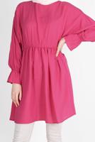 Tesettür giyim PEMBE BELİ VE MANŞETLERİ LASTİKLİ TUNİK 7550 