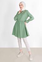 Tesettür giyim YEŞİL BELİ VE MANŞETLERİ LASTİKLİ TUNİK 7550 