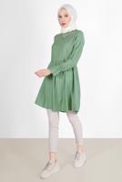 Tesettür giyim YEŞİL BELİ VE MANŞETLERİ LASTİKLİ TUNİK 7550 