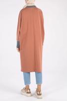 Tesettür giyim KAHVE MANŞETLERİ RENKLİ ŞERİT DETAYLI YARASA KOL TUNİK 75808