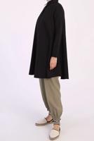 Tesettür giyim SİYAH GENİŞ KESİM GİZLİ DÜĞMELİ TUNİK 82805 