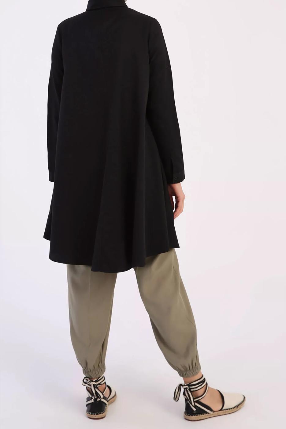 Tesettür giyim SİYAH GENİŞ KESİM GİZLİ DÜĞMELİ TUNİK 82805 