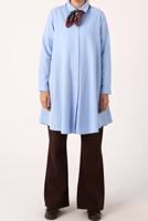 Tesettür giyim MAVİ GENİŞ KESİM GİZLİ DÜĞMELİ TUNİK 82805 