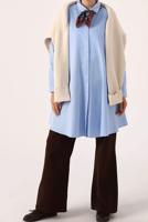 Tesettür giyim MAVİ GENİŞ KESİM GİZLİ DÜĞMELİ TUNİK 82805 