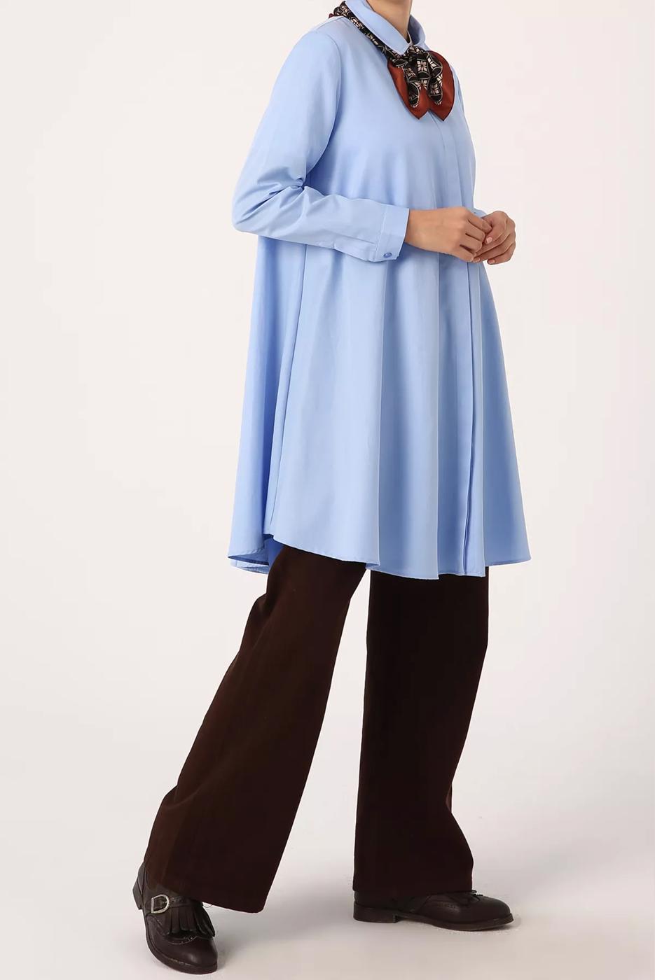 Tesettür giyim MAVİ GENİŞ KESİM GİZLİ DÜĞMELİ TUNİK 82805 