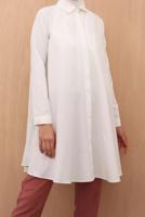 Tesettür giyim EKRU GENİŞ KESİM GİZLİ DÜĞMELİ TUNİK 82805 