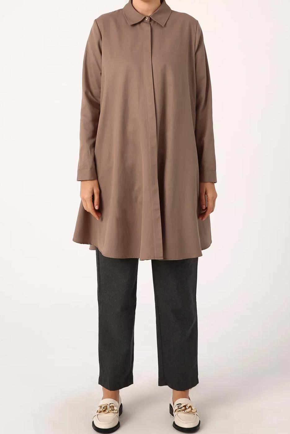 Hijab clothing BROWN WIDE CUT INVISIBLE BUTTONED TUNIC 82805 