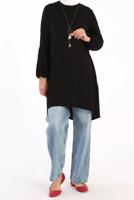 Tesettür giyim SİYAH KOLLARI GÜPÜR DETAYLI TUNİK 86005 