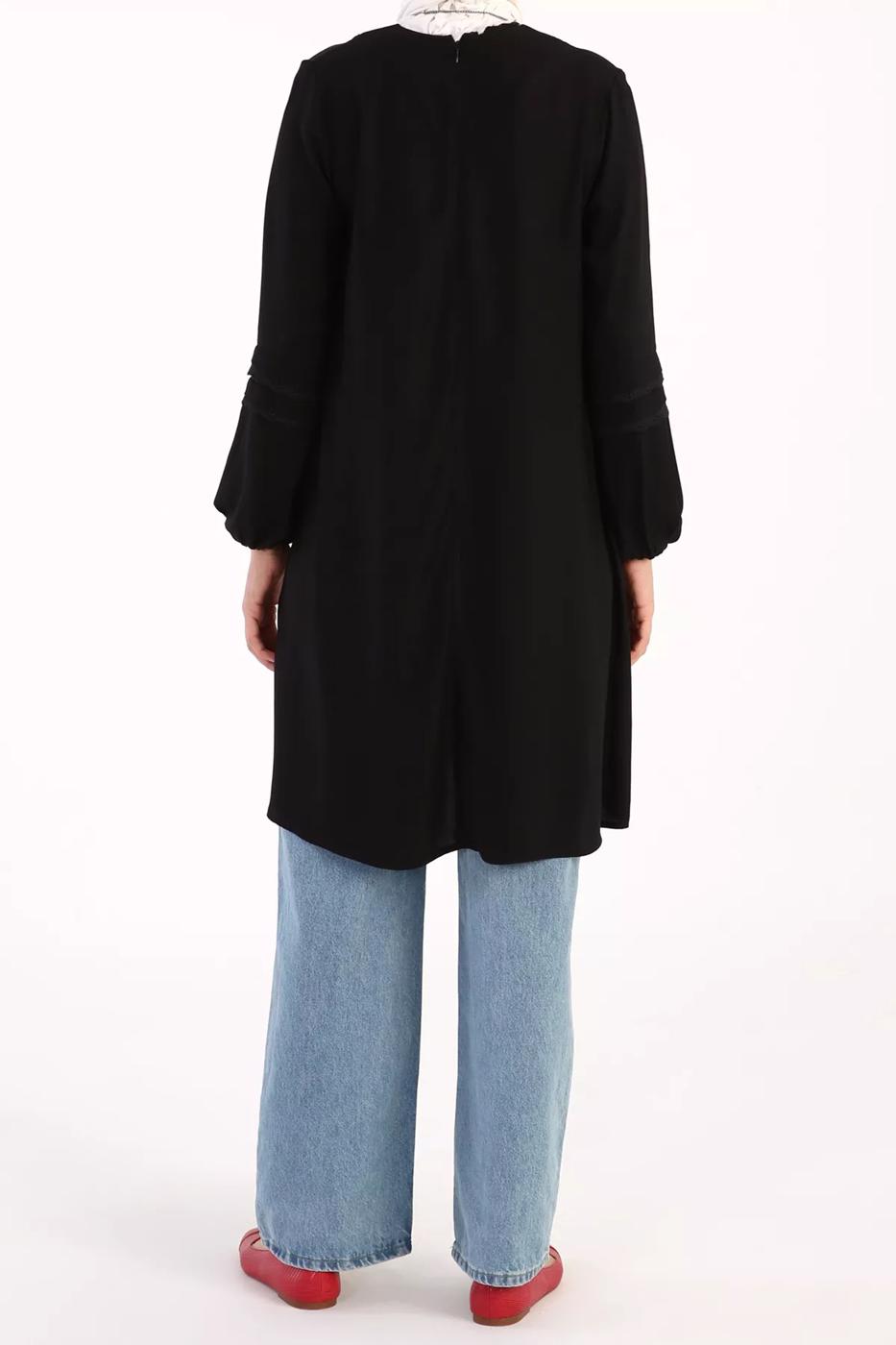 Tesettür giyim SİYAH KOLLARI GÜPÜR DETAYLI TUNİK 86005 