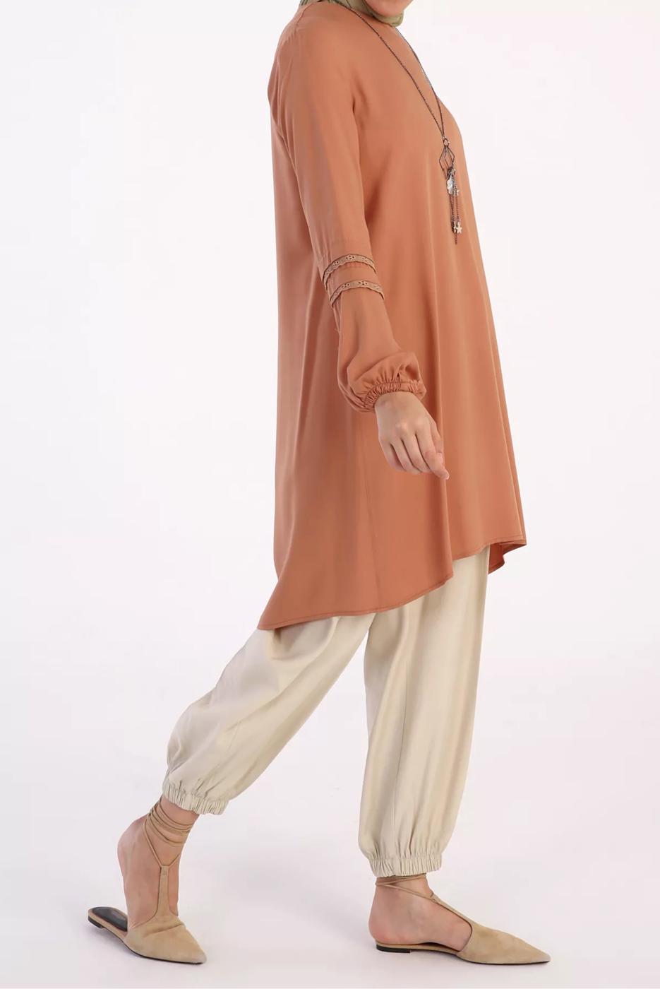 Vêtements hijab BRUN TUNIQUE DÉTAIL GUIPURE 86005