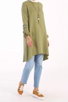 Tesettür giyim YEŞİL KOLLARI GÜPÜR DETAYLI TUNİK 86005 